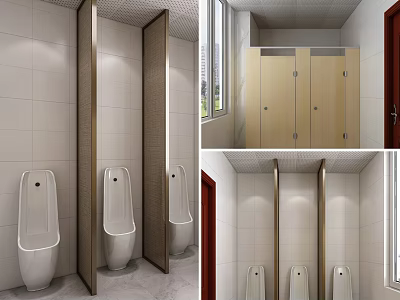 Modern Public Restroom Interior Design With Urinals Stalls And Tiled Walls 3d model