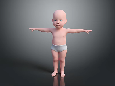 Baby in White Diaper Standing with Arms Outstretched on Black Background 3d model