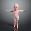Baby in White Diaper Standing with Arms Outstretched on Black Background