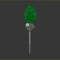 Elegant Green Jade Leaf Shaped Hairpin With Carved Openwork And Silver Flower Decoration