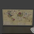 Detailed Colorful World Map Frame with Black Border on Dark Blue Background