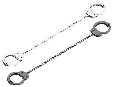 Two Silver Metal Handcuffs Connected With Long Chain For Security Use 3d model