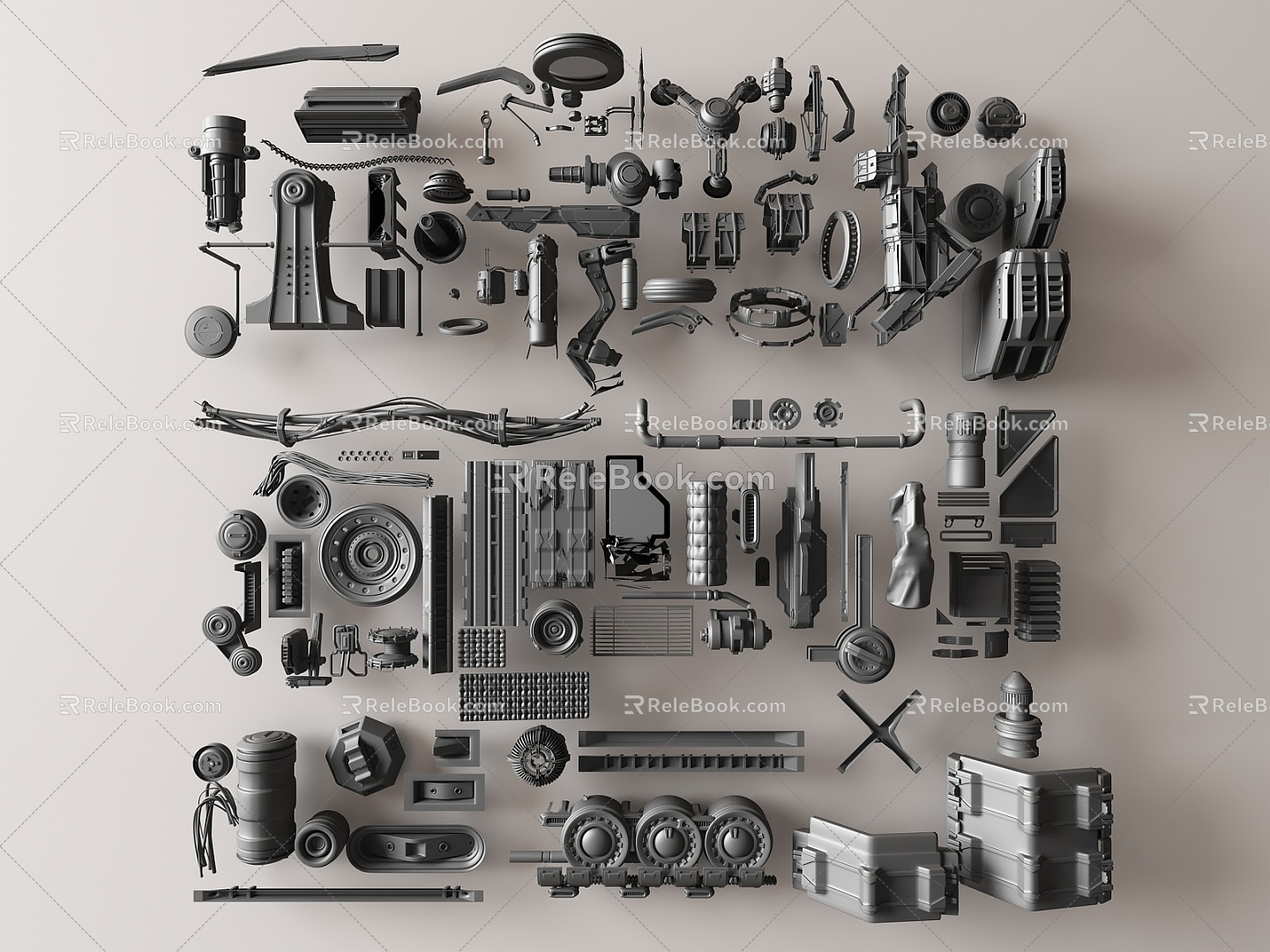 Modern mechanical parts and equipment 3d model