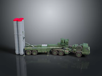 Military Vehicle Transporting Large Cylindrical Launchers With Red Top Sections 3d model