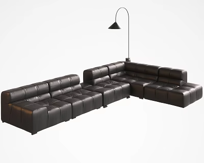 Modern Black Leather Sectional Sofa With Contemporary Design And Floor Lamp In Living Room 3d model