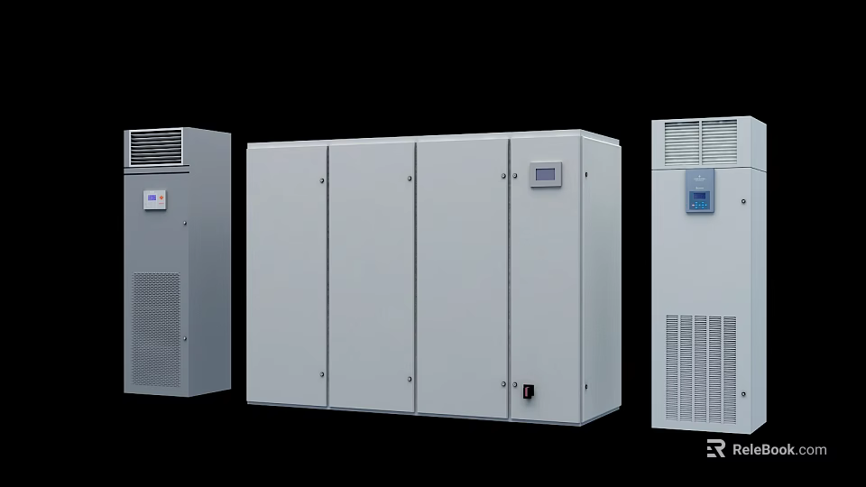 Commercial Industrial HVAC Units With Digital Control Panels And Ventilation Grilles 3d model 