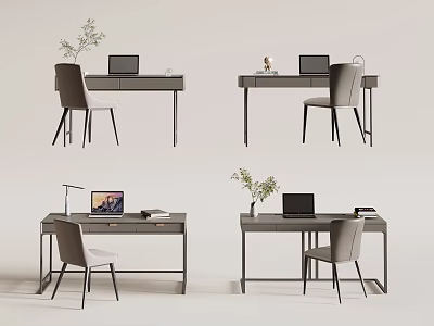 Modern Home Office Desk Setup With Laptop Chair Plant And Desk Lamp 3d model