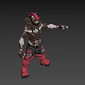 3D Anthropomorphic Wolf Character With Mechanical Arm Brown Upper Body Red Pants And Red Hat