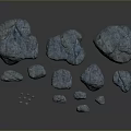 Blue Stones in Various Sizes and Different Shapes with Textures on Gray Background 3d model