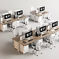 Modern Office Desks With Computer Monitors And Ergonomic Office Chairs Setup