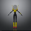 3D Robot Model With Silver Head Yellow Shoulders Black Bodysuit Yellow Boots And Red Soles
