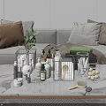 Stylish Modern Bathroom Accessories with Body Wash Bottles Metal Rack Bath Brush and Cotton Balls