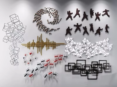 Modern Wall Decor With Spiral Design Human Silhouettes And Geometric Shapes 3d model