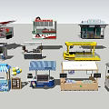 Various Retail Display Stands With Food Drinks Snacks And Balloons Design