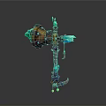 Fantasy Mythical Hammer Weapon With Glowing Blue Green Flames And Ornate Orange Purple Details