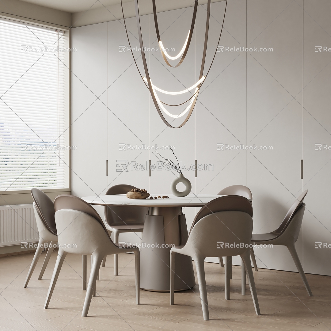 Modern Dining Table and Chair Round Dining Table and Chair Chandelier 3d model