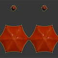 Open Red Outdoor Umbrellas With Silver Poles On White Background