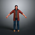 Man Wearing Red Coat Gray Shirt Blue Jeans And Brown Shoes Standing Pose 3D Rendered