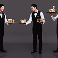 Men In Black Vests And White Shirts Holding Trays With Drinks