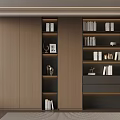 Modern Built in Wooden Bookshelf With Multiple Shelves Books And Decorations