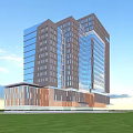 Modern High-Rise Commercial Complex With Glass Curtain Walls And Copper Panel Facade