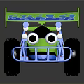 Cartoon Style Green Toy Car With Blue Spoiler Red Wheels And Frog Eyes
