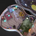 Creative Cartoon Guitar Shaped Scene With Mini Room Ladder And Colorful Lights