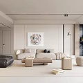 Modern Living Room Interior With Beige Sofa Black Armchair Artwork Rug And Floor Lamp