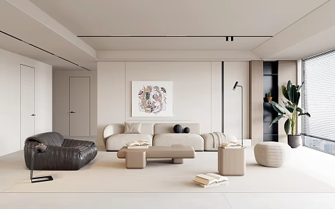 modern living room cream living room 3d model