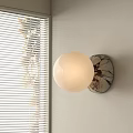 Modern Wall Lamp With Round Milky Lampshade And Marble Base Indoor By Window Blinds