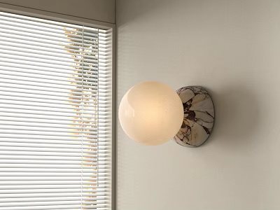 Modern Wall Lamp With Round Milky Lampshade And Marble Base Indoor By Window Blinds 3d model
