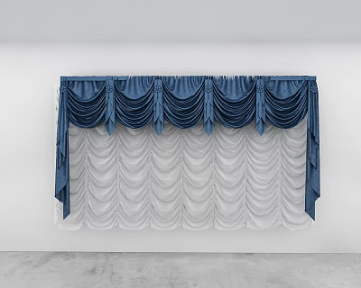 Elegant Blue And White Layered Curtains With Pleated Top For Home Decor 3d model