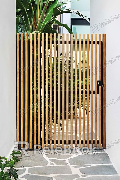 Modern Gate Patio Door Courtyard Door Villa Garden Door Wood Grid model