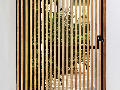 Modern Gate Patio Door Courtyard Door Villa Garden Door Wood Grid model