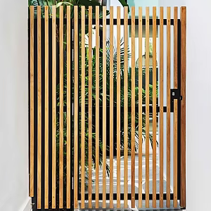 Modern Gate Patio Door Courtyard Door Villa Garden Door Wood Grid 3d model