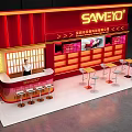 SAMEYO Red Tobacco And Liquor Store With Counter Wine Racks And Bar Stools