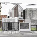 Modern Detached Villa Exterior With Wooden Accents White Car And Green Plants
