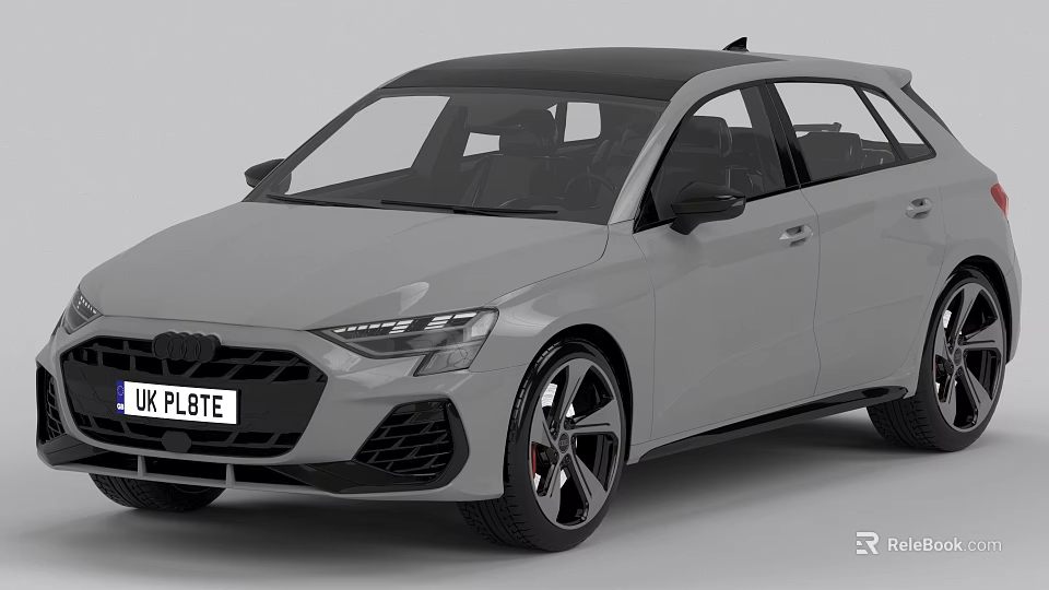Audi Sporty Silver Hatchback With Black Roof UK Plate And Red Calipers 3d model 