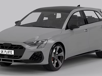 Audi Sporty Silver Hatchback With Black Roof UK Plate And Red Calipers 3d model