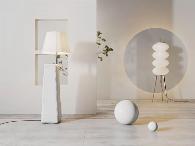 Modern Floor Lamps With Stone Base And Stacked Spherical Design In Minimalist Room 3d model
