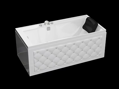 White Bathtub with Quilted Panel Studs Decoration and Black Cushion Faucet 3d model