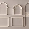 White Decorative Architectural Components Including Arched Frames And Carved Panels 3d model