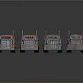 Four Orange And Gray Truck Models With Detailed Designs And Heavy Duty Bodies
