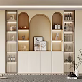 Elegant Modern Wine Cabinet With Glass Doors LED Lighting And Decorative Displays