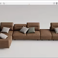 Modern Brown Sectional Sofa With Gray White Decorative Cushions Design 3d model
