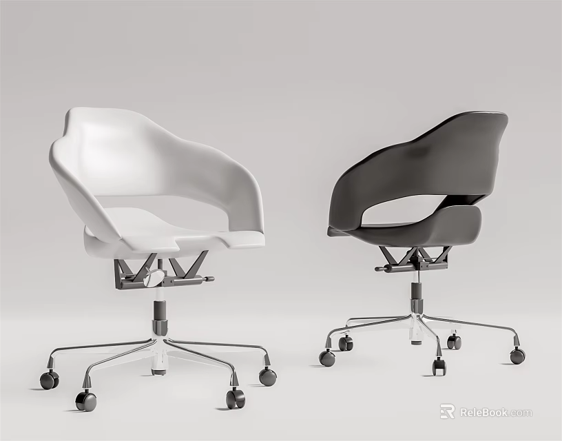 Modern Office Chair With White and Black Design Metal Base and Rolling Wheels 3d model 