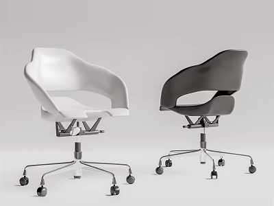 Modern Office Chair With White and Black Design Metal Base and Rolling Wheels 3d model