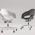 Modern Office Chair With White and Black Design Metal Base and Rolling Wheels