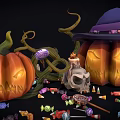 Halloween Decorative Ornament Set with Pumpkin Witch Hat Skulls Candies Candles and Vines