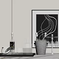 Modern Tabletop Display With Wine Bottles Glasses Decanter Ice Bucket And Artwork